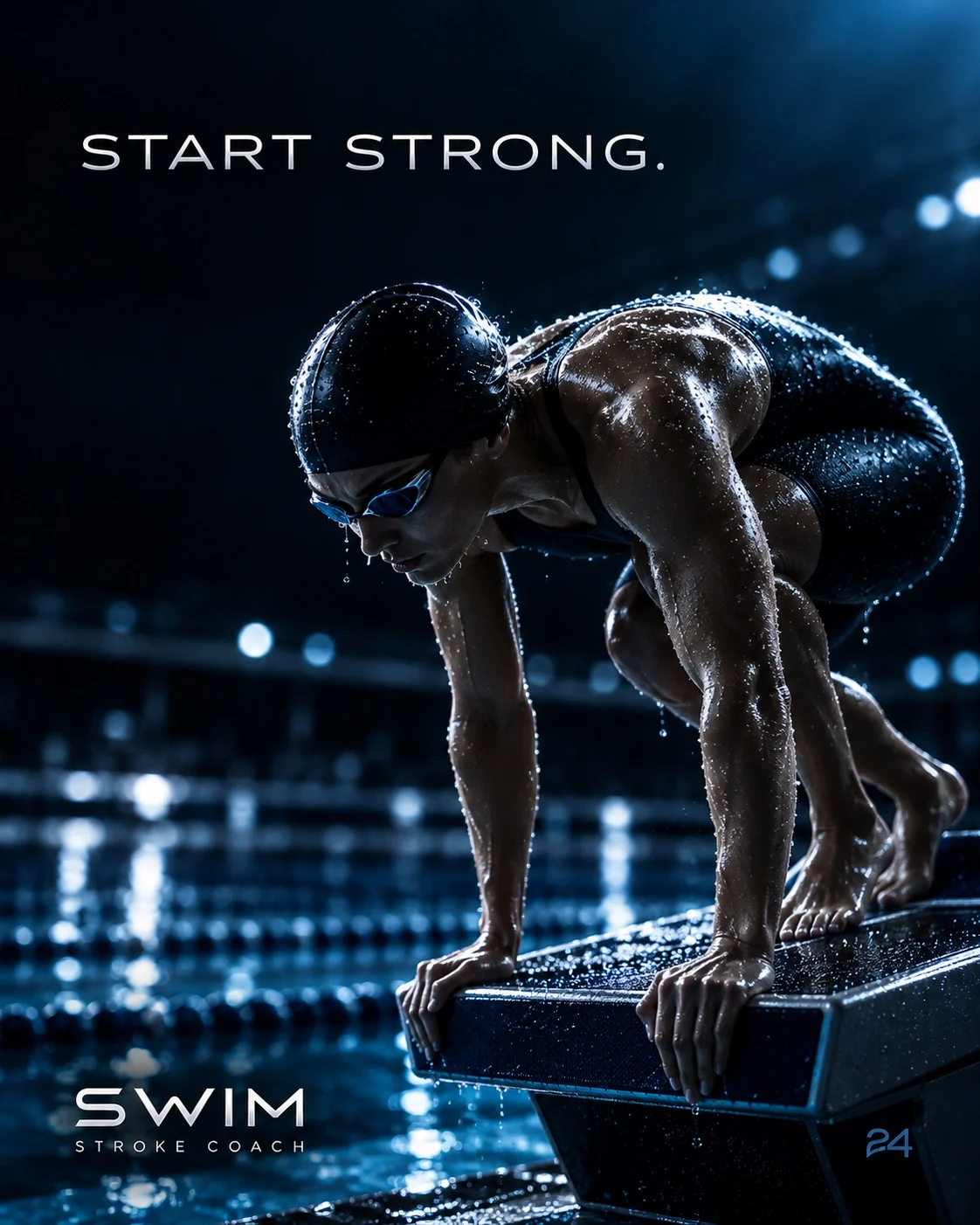 Swimmer poised on the starting block, Start Strong campaign
